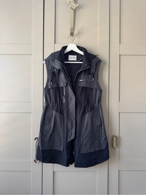 D’deMOO Long Black & Grey Sleeveless Utility Vest Jacket Lagen-look Autumn